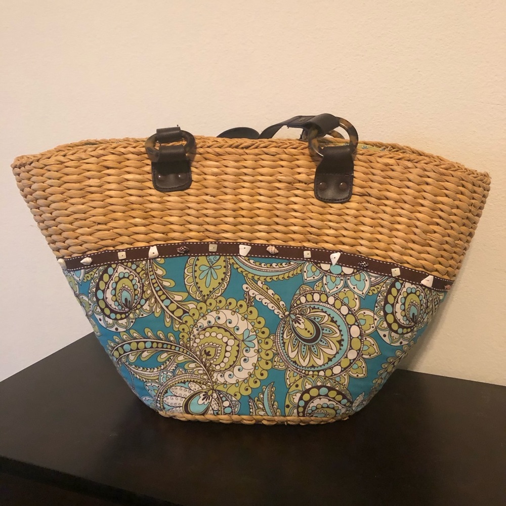 Vera Bradley large straw tote beach bag